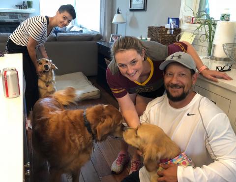 Mark and Lauri with Miley and Finn (foreground) and Allyson with Tilly (in the back).